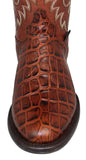 Mens #125 Cognac Cowboy Boots Crocodile Big Belly Print - Round Toe