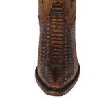 Mens Honey Brown Snake Print Leather Cowboy Boots - Snip Toe