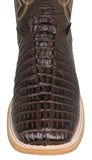 Mens #132N Brown Cowboy Boots Crocodile Tail Print - Square Toe