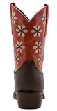 Kids Red & Dark Brown Western Cowboy Boots Floral Leather - Snip Toe