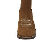 Mens Light Brown Chelsea Ankle Boots Nubuck Leather - Square Toe