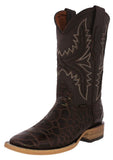 Mens #170N Brown Cowboy Boots Sea Turtle Shell Print - Square Toe
