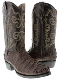 Mens #130 Brown Alligator Tail Print Leather Cowboy Boots - Round Toe