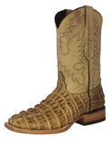 Mens #130N Sand Alligator Tail Print Leather Cowboy Boots - Square Toe