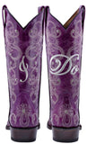 Womens "I Do' Purple Wedding Boots Leather - Snip Toe