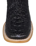 Mens #140N Black Cowboy Boots Crocodile Hornback Print - Square Toe
