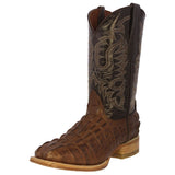 Mens #130N Brown Alligator Tail Print Leather Cowboy Boots - Square Toe