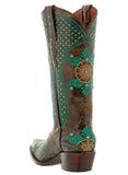 Womens Marfil Brown Turquoise Wedding Cowboy Boots Studded - Snip Toe