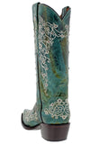 Womens Stella Turquoise Leather Cowboy Boots - Snip Toe