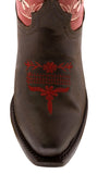 Kids Red & Dark Brown Western Cowboy Boots Floral Leather - Snip Toe