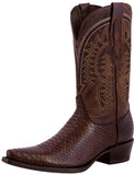 Mens Chedron Snake Print Leather Cowboy Boots - Snip Toe