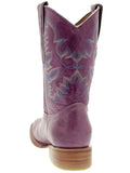Womens MC560 Purple Stitched Leather Cowboy Boots Square Toe