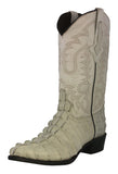 Mens #130 Off White Alligator Tail Print Leather Cowboy Boots - J Toe