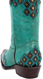 Womens Argyle Turquoise Cowboy Boots Studded Leather - Snip Toe