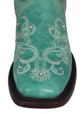 Womens "I Do' Turquoise Wedding Boots Leather - Square Toe