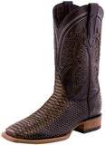 Mens Rustic Sand Snake Print Leather Cowboy Boots - Square Toe