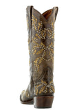Womens Malaga Brown & Beige Leather Cowboy Boots Embroidered - Snip Toe