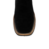 Mens Black Western Cowboy Boots Nubuck Leather - Square Toe