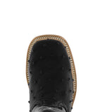 Kids Toddler Black Ostrich Quill Print Cowboy Boots - Square Toe