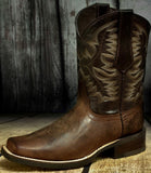 Mens Brown Western Leather Cowboy Boots - Square Toe