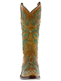 Womens Malaga Sand Leather Cowboy Boots Embroidered - Snip Toe