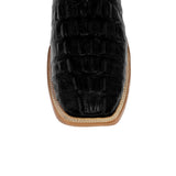 Mens #130N Black Alligator Tail Print Leather Cowboy Boots - Square Toe