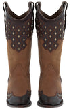 Womens Argyle Honey Brown Cowboy Boots Studded Leather - Snip Toe