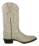 Mens #130 Off White Alligator Tail Print Leather Cowboy Boots - J Toe