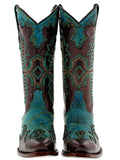 Womens Katy Baby Brown Leather Cowboy Boots Studded - Snip Toe