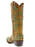 Womens Malaga Sand Leather Cowboy Boots Embroidered - Snip Toe