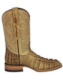 Mens #130N Sand Alligator Tail Print Leather Cowboy Boots - Square Toe