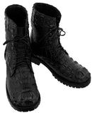 Men's Black Full Alligator Skin Leather Motorcycle Boots Round