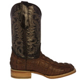 Mens #130N Brown Alligator Tail Print Leather Cowboy Boots - Square Toe