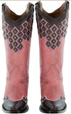 Womens Argyle Pink Cowboy Boots Studded Leather - Snip Toe