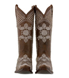 Womens Marfil Brown Wedding Cowboy Boots Rhinestones - Snip Toe
