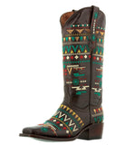 Womens Navajo Brown Cowboy Boots Leather - Square Toe