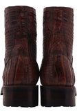 Men's Cognac Full Alligator Skin Leather Motorcycle Boots Round