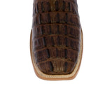 Mens #130N Brown Alligator Tail Print Leather Cowboy Boots - Square Toe