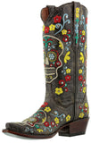 Womens Catrina Black Cowboy Boots Distressed Leather - Snip Toe