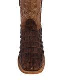 Mens #110N Brown Alligator Back Print Leather Cowboy Boots - Square Toe