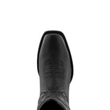 Mens Black Western Cowboy Boots Solid Leather Square Toe