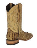 Mens #130N Sand Alligator Tail Print Leather Cowboy Boots - Square Toe