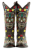 Womens Catrina Black Cowboy Boots Distressed Leather - Snip Toe