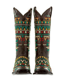 Womens Navajo Brown Cowboy Boots Leather - Square Toe
