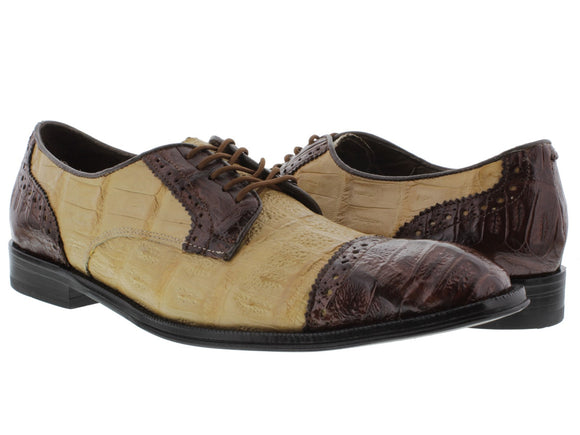 Mens Sand & Brown Crocodile Skin Exotic Derby Dress Shoes - Dolce Pelle