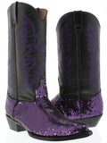 Women's Purple Sequins Western Rodeo Cowboy Boots Snip Toe
