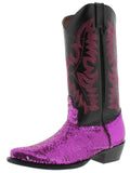 Women's Fuchsia Sequins Western Rodeo Cowboy Boots Snip Toe