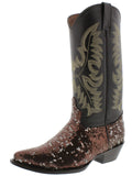 Women's Brown Sequins Western Rodeo Cowboy Boots Snip Toe