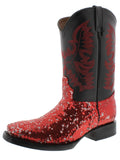 Women's Red Sequins Western Rodeo Cowboy Boots Square Toe