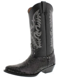 Women's Black Sequins Western Rodeo Cowboy Leather Boots J Toe
